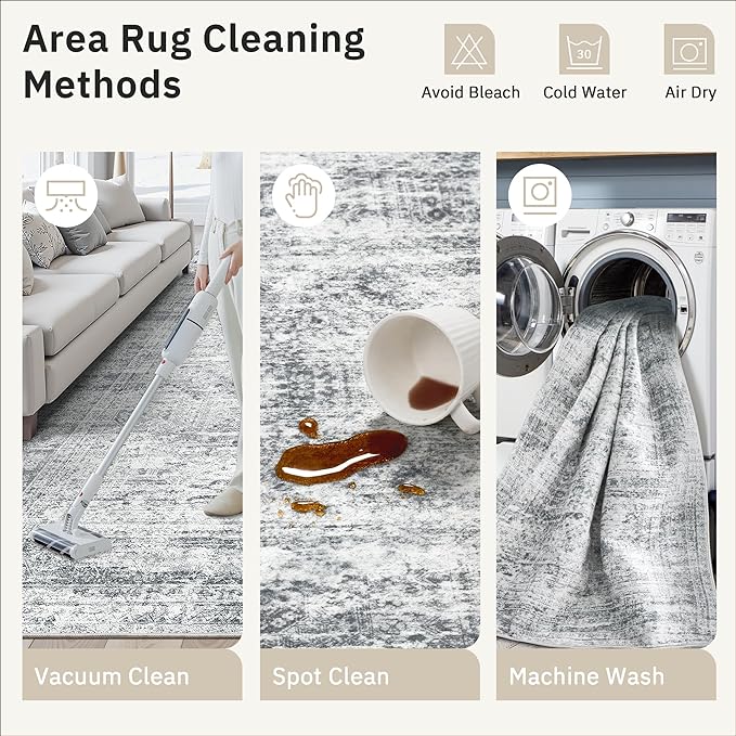 8x8 Grey Round Rug 8ft Living Room Circle Rug Vintage Round Area Rug Non Slip - Image 7