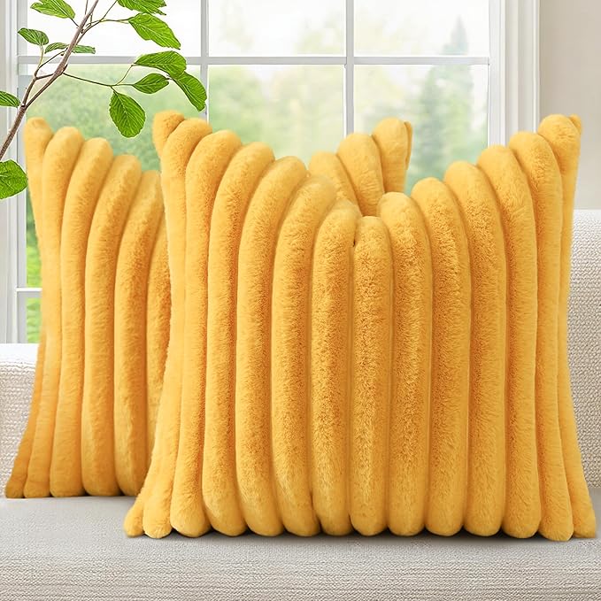 decorUhome Summer Cozy Faux Fur Throw Pillow Covers 20x20 Set of 2 Decorative by decorUhome