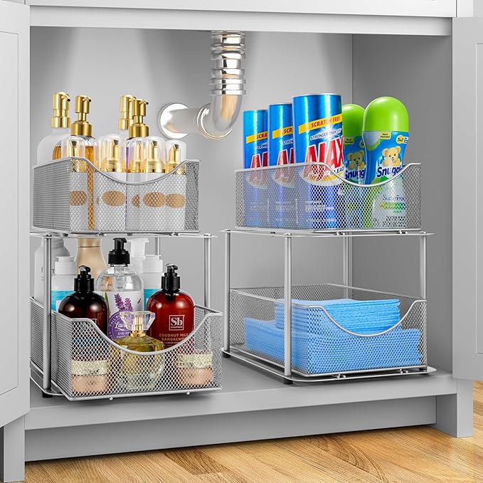 Sorbus 2 Tier Metal Under Sink Organizer - Image 2