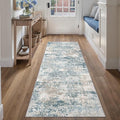 Blue 2x6 Runner Rug Washablel Abstract Hallway Carpet Modern Neutral Non Slip by PureCozy