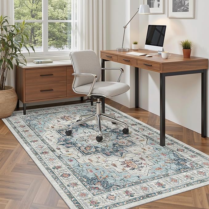 Madane Area Rug 4x6 Washable Rugs: Vintage Living Room Rug Soft Low Pile Non - Image 3