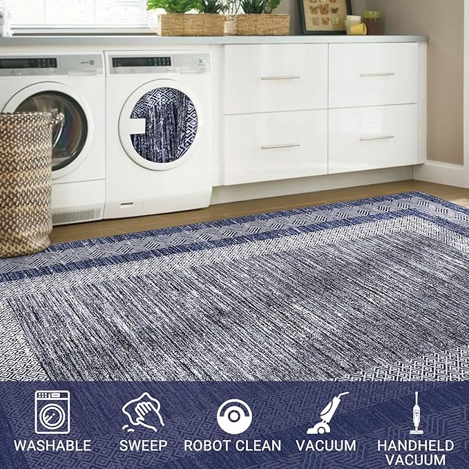 GarveeHome 8x10 Large Washable Area Rug Modern Bordered Rug Distressed - Image 6