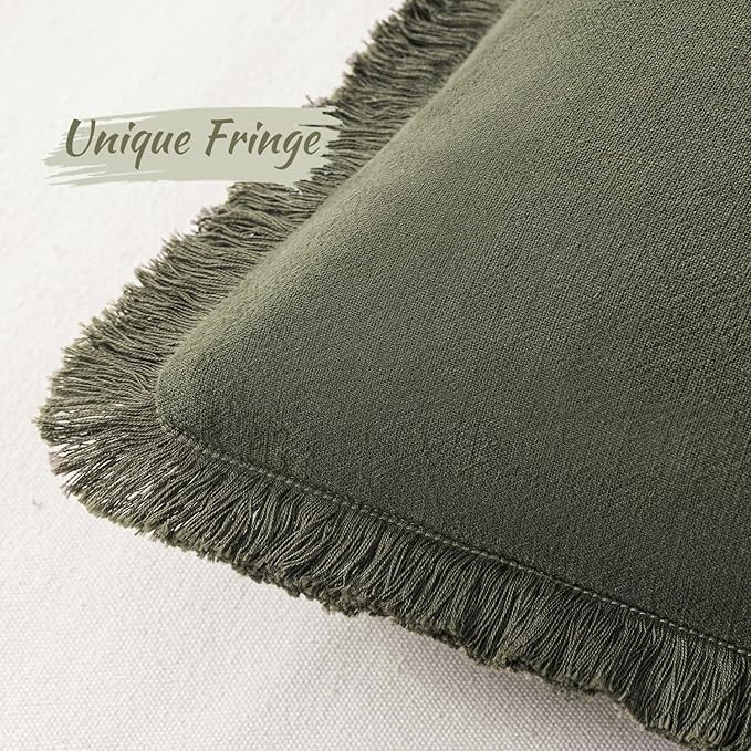 MIULEE Decorative Throw Pillow Covers Neutral Linen Fringe Throw Pillows Euro - Image 2