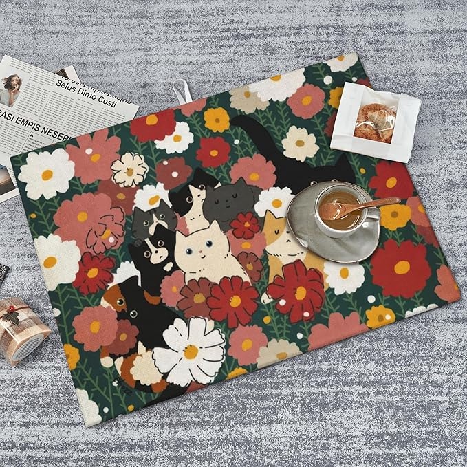 Cute Cat Flowers Dish Drying Mat 18x24 Inch, Microfiber Absorbent Fast Dry Mat - Image 7