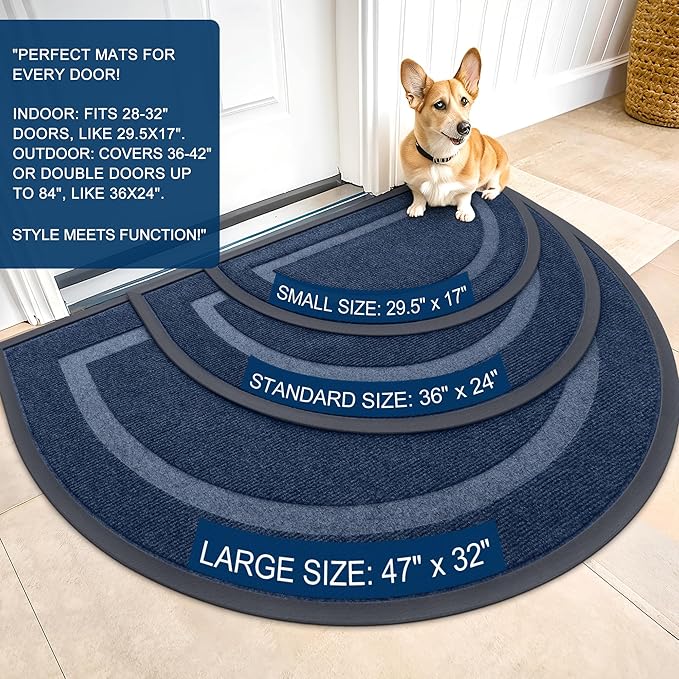 OLANLY Half Circle Door Mat Indoor Outdoor Entrance Welcome, Waterproof - Image 3