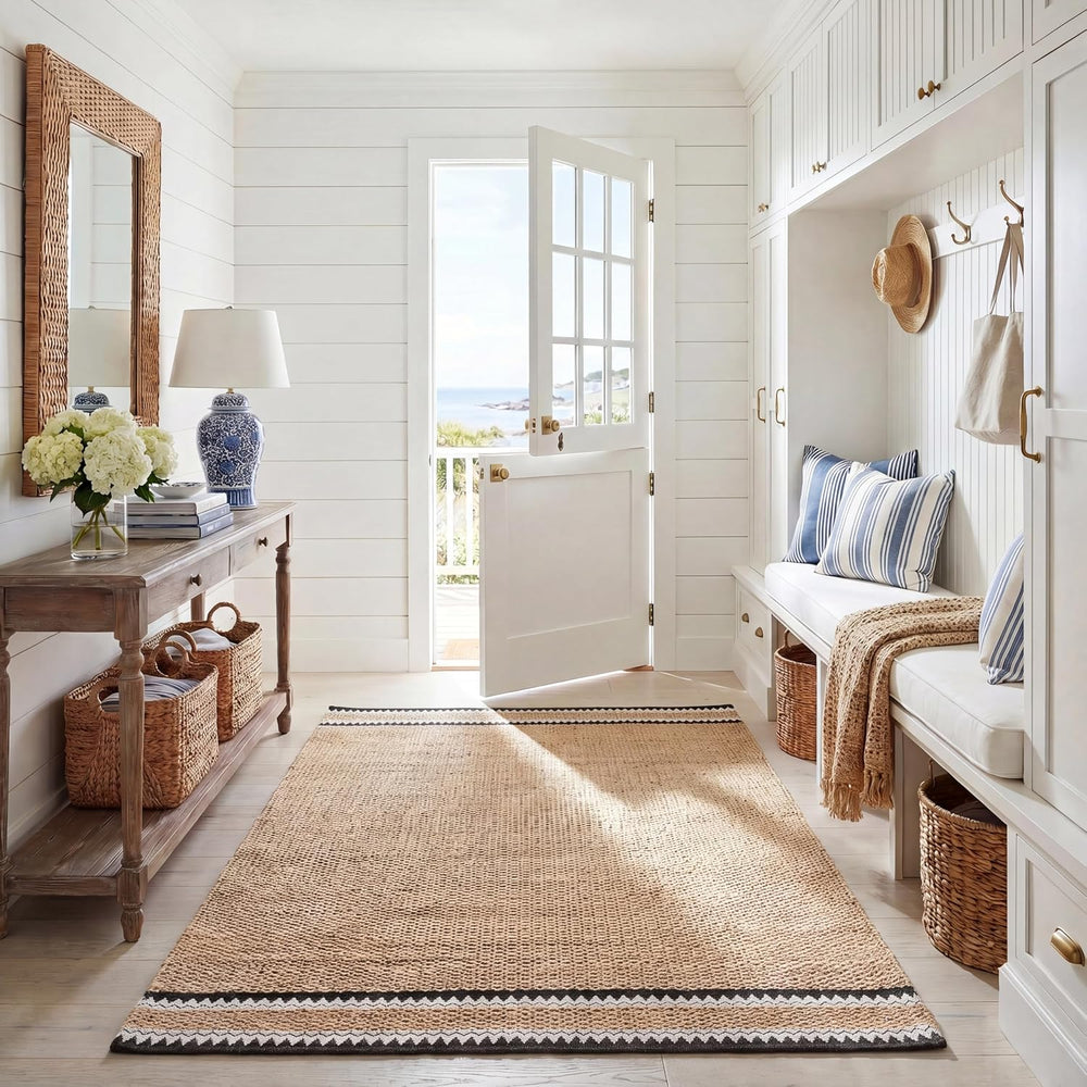 SAFAVIEH Natural Fiber Jute Area Rug 5'x8', Coastal Natural & Bla...