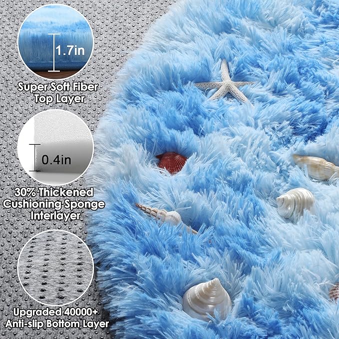 ONASAR Round Rugs 5ft for Bedroom Living Room, Tie-Dye Blue Fluffy Circle Area - Image 2