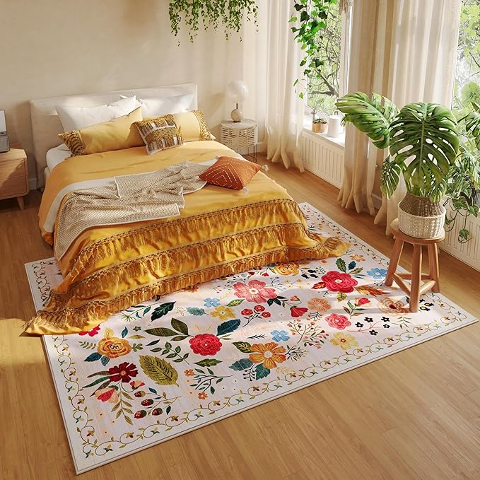 Rugcomf Living Room Rug 6x9 Rug Machine Washable Boho Area Rug Non Slip Floral - Image 5