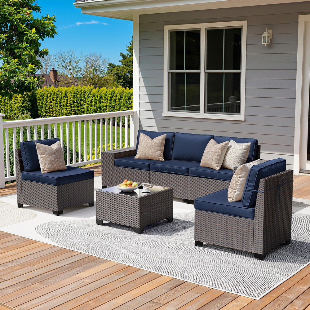 Kullavik 6PCS Outdoor Patio Furniture Set PE Wicker Rattan Sectional Sofa