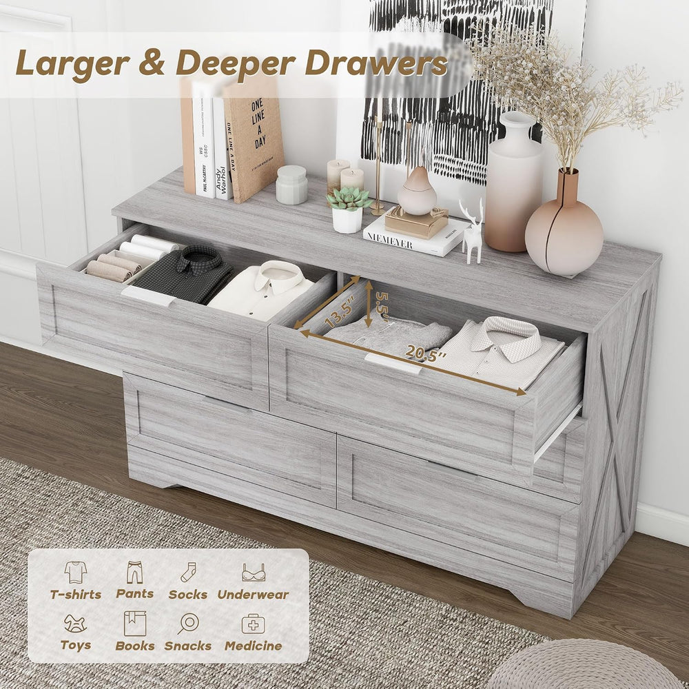 Modern Dressers & Chests of Drawers, Wide TV Stand for Bedroom, Wash Grey