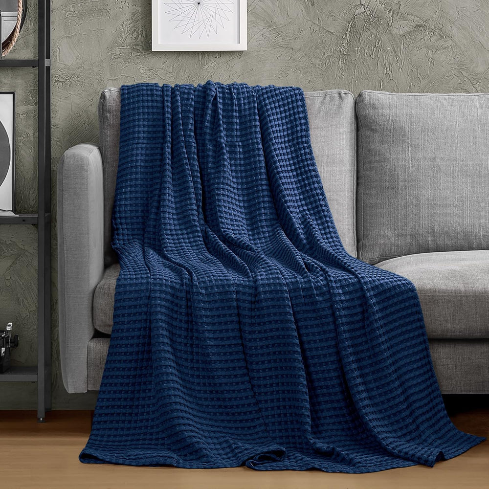 Utopia Bedding 100% Cotton Waffle Blanket Twin Size Navy, 90x72 Inch