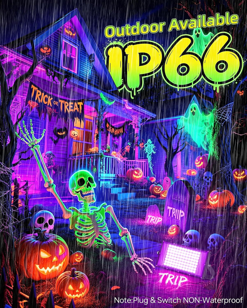 2 Pack 100W Black Light IP66, Powerful Blacklight for Halloween Glow Party