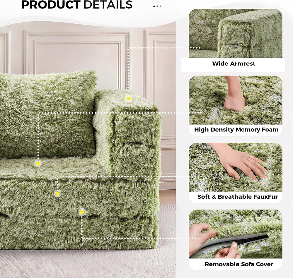 Convertible Sofa Bed, 3-in-1 Futon Sofa Bed with Pillow, Foldable Pull Out Fl...