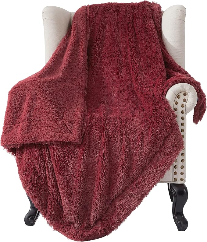 Bedsure GentleSoft Fuzzy Sherpa Faux Fur Twin Blanket Burgundy Red Cozy Gifts by BEDSURE