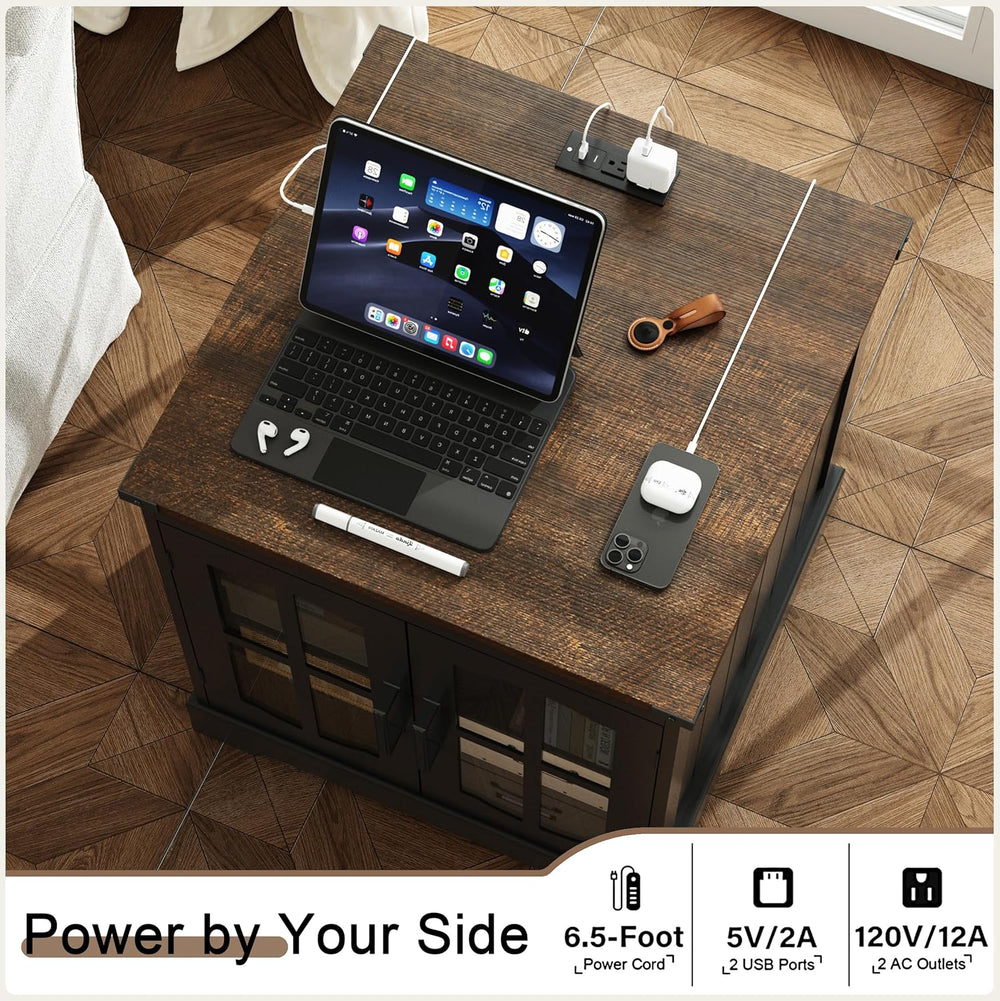 ChooChoo Farmhouse End Table with Charging Station & LED Light