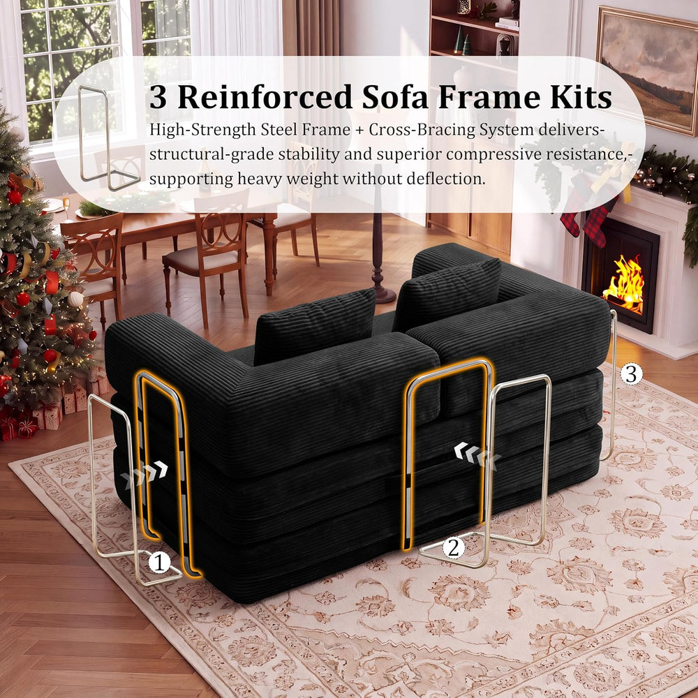 59 Inch Convertible Futon Sofa Bed, 5-in-1Sleeper Sofas Pull Out Couch, Bonel...