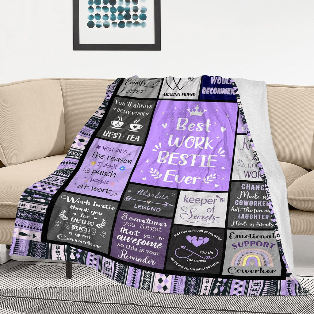 Work Besties Gifts for Women, Thank You/Appreciation Gifts for Coworkers Female, Work Friendship Birthday Gifts, Farewell Present Ideas for Colleague, Funny Work Bestie Purple Blanket 60”x50”