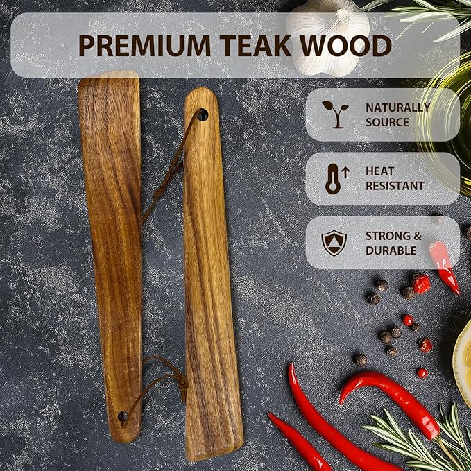 Teak Wood Spatula for Cooking, 12.2 Inch Flat Wooden Spatula for Cast Iron - Image 5