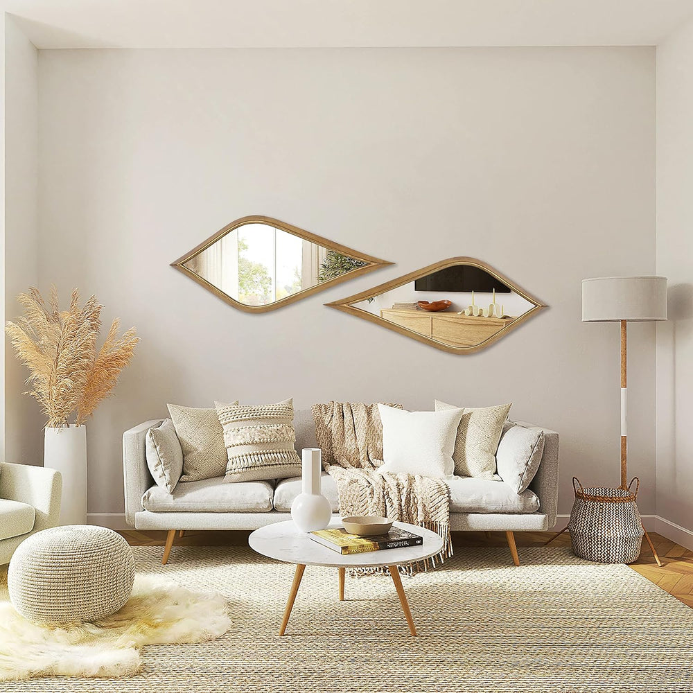 Teardrop Wall Mirror, 15.5" x 35.5" Gold Asymmetrical Decorative Mi...