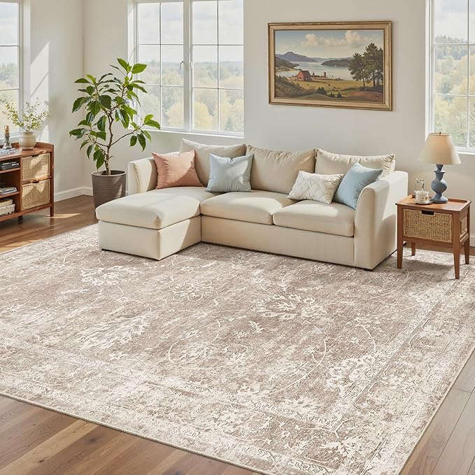 Madane 5x7 Area Rugs for Living Room, Washable Vintage Natural Rug by Madane