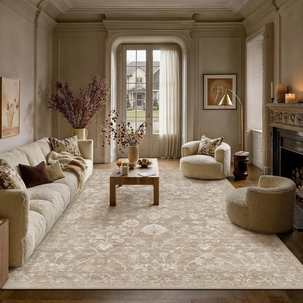 HUGEAR 8x10 Beige Neutral Area Rugs Washable Rug Carpet