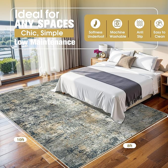 8x10 Area Rugs for Living Room Rug Washable: Abstract Large Rug for Dining Room - Image 2