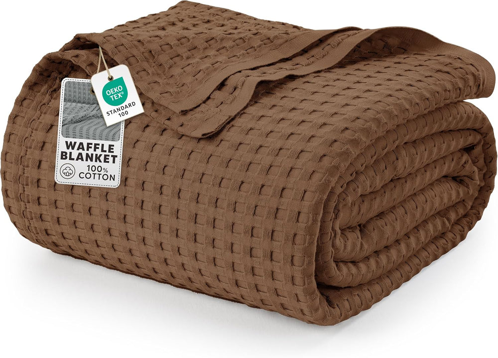 Utopia Bedding 100% Cotton Waffle Blanket Queen Size Brown, 90x90 Inch