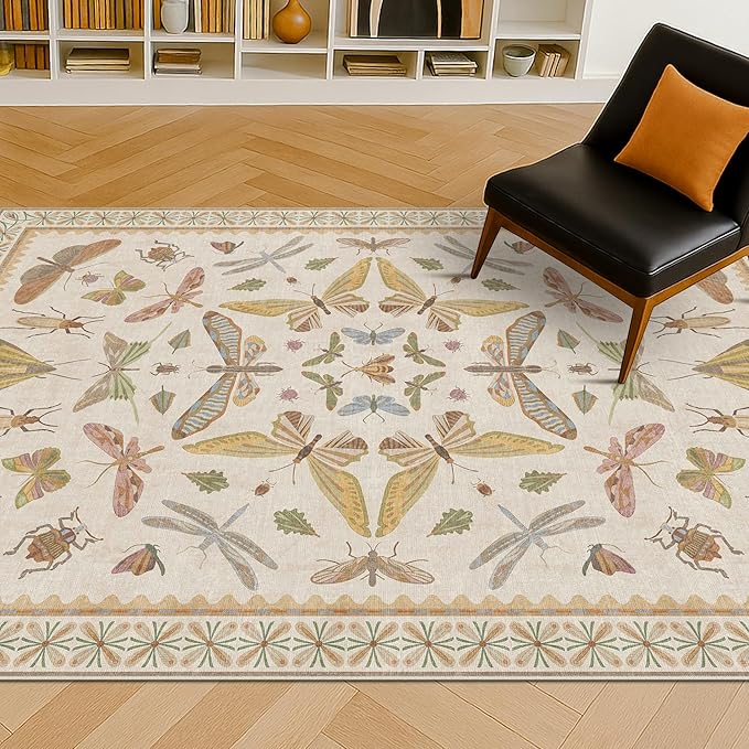 Hazo Haus 3x5 Washable Non-Slip Bathroom Rug, Colorful Insect Rug - Image 6