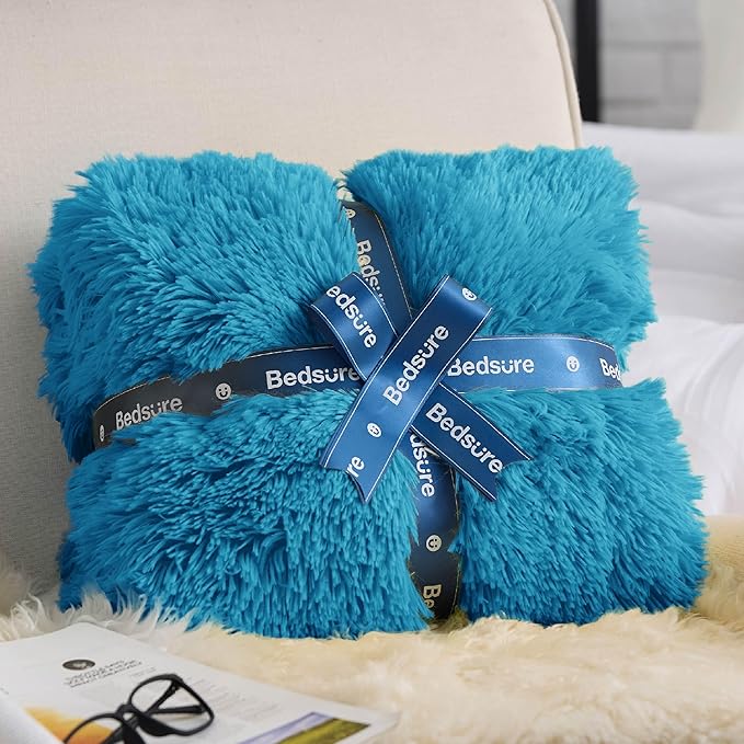 Bedsure GentleSoft Fluffy Bright Blue King Size Blanket - Image 7