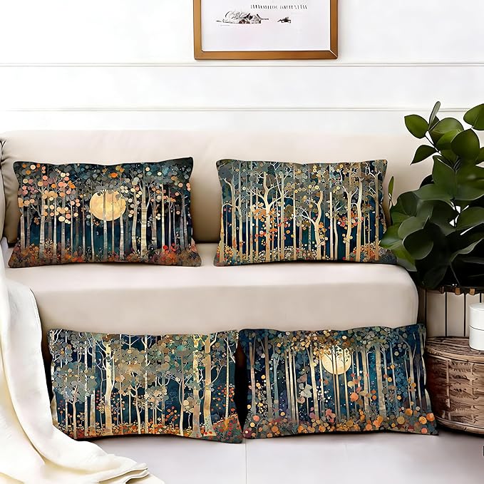 Rustic William Morris Inspired Forest Moon Decor Pillow Covers 12x20 Set of 4 - Image 4