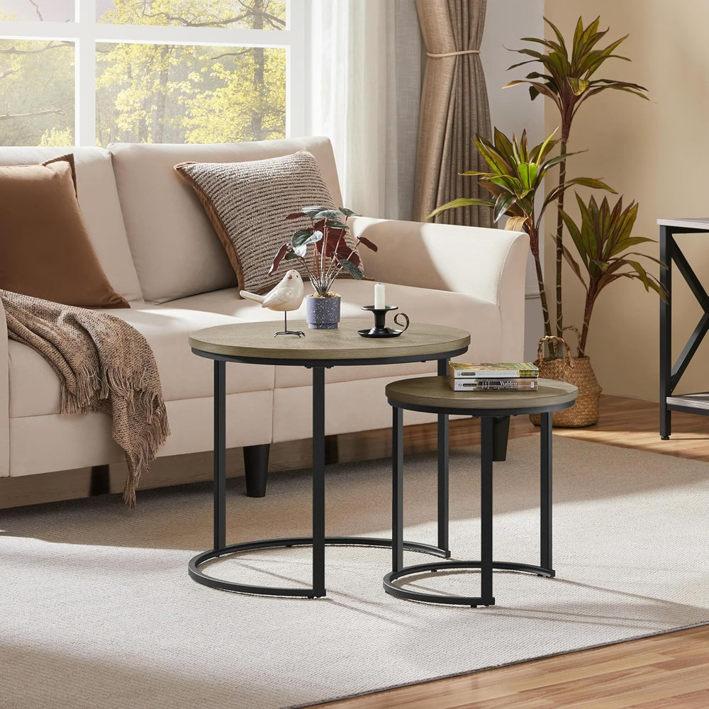 Yaheetech Nesting End Table Set of 2, Rustic Stacking Side Tables, Round Wood...