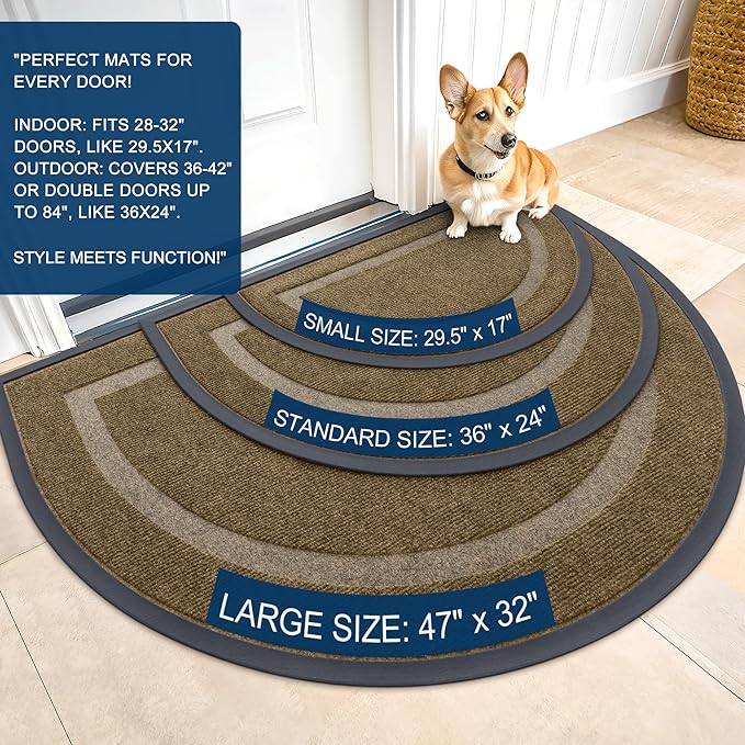 OLANLY Half Circle Door Mat Indoor Outdoor Entrance Welcome, Waterproof - Image 3