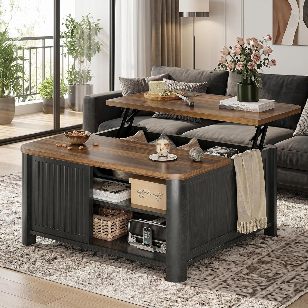 Decofy Lift Top Coffee Table with Storage Adjustable Shelves & Sliding Door
