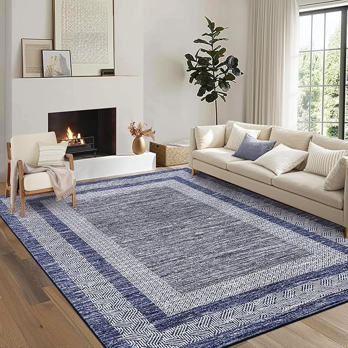 GarveeHome 6x9 Large Washable Area Rug Modern Bordered Rug Distressed Geometric - Image 8