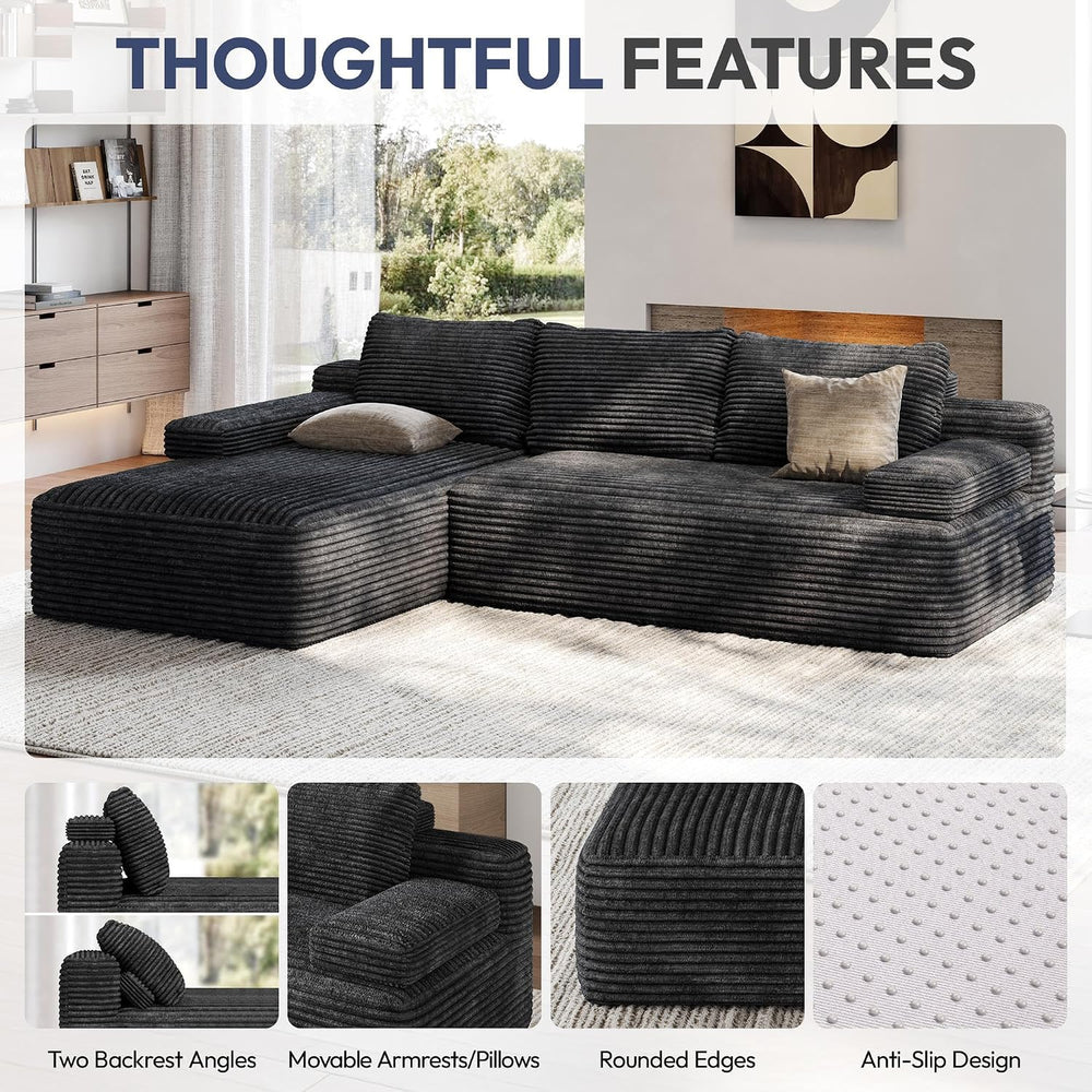 Yaheetech 110" Sectional Sofa Boneless Couch with Chaise, Dark Gray