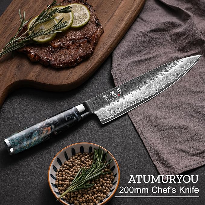 Japanese Chef Knife 8'', Hand Forged 67-Layer Damascus VG10 Core Kitchen Knife - Image 7