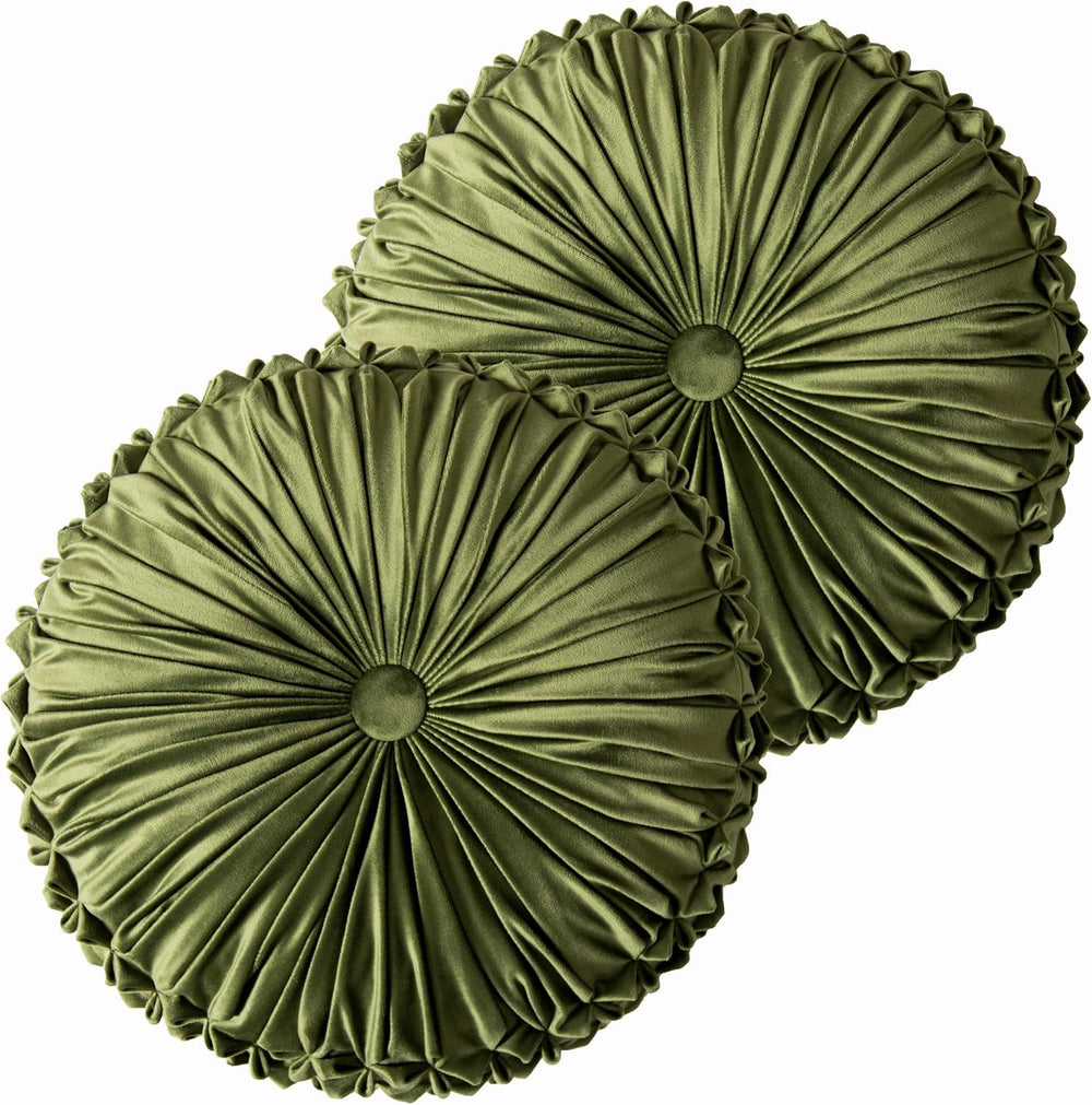 Round Throw Pillow Set of 2 – Decorative Velvet Ruched Pumpkin Pillows with B...