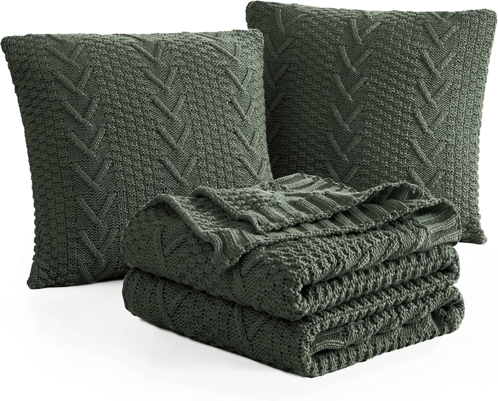 Aormenzy Knitted Throw Blanket (50" x 60") and 2 Pillow Covers (18&...