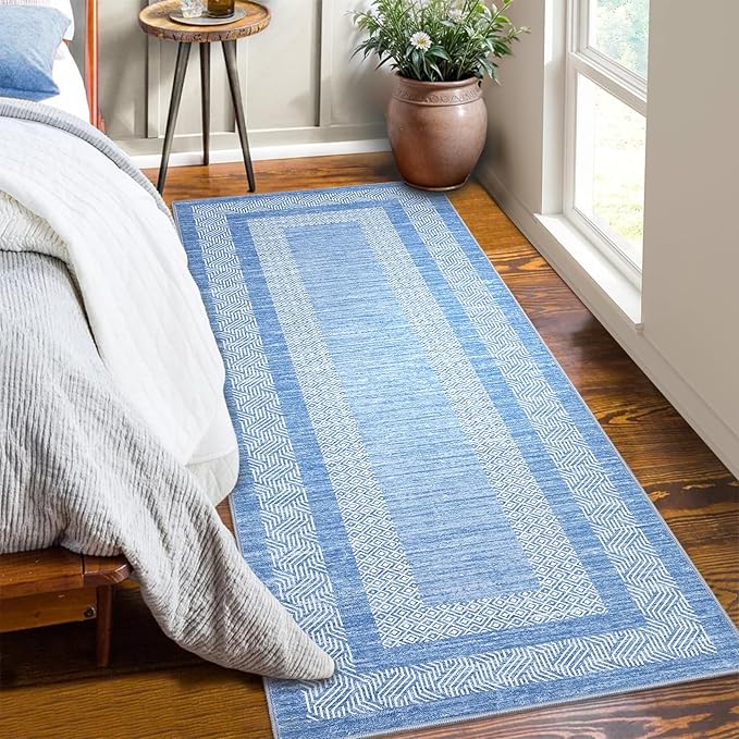 GarveeHome 2.5x8 Modern Bordered Runner Rug Soft Non Slip Washable Floor Carpet - Image 2