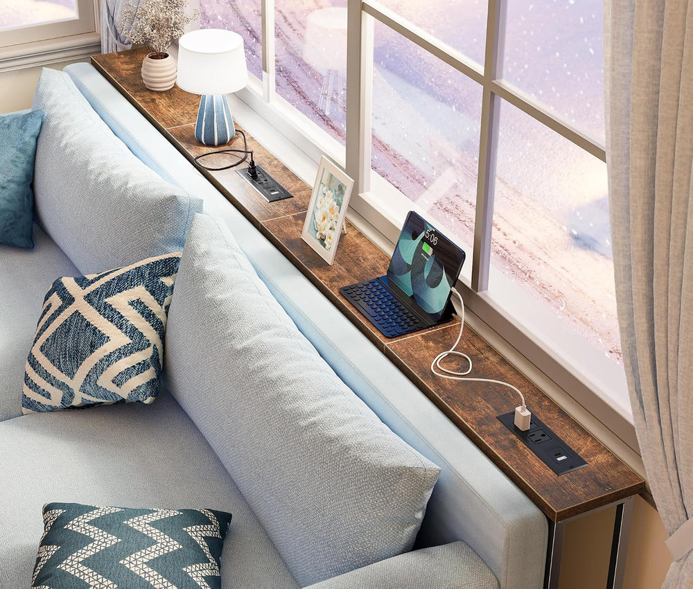 SUPERJARE 86.6 inch Narrow Behind Couch Table with Charging Stations | Power ...