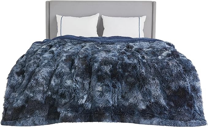 Bedsure GentleSoft Fluffy Tie Dye Navy Blue King Size Blanket by BEDSURE
