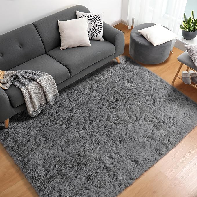 ONASAR Grey 3x5 Rugs for Bedroom, Fluffy Gray Bedside Area Rug, Ultra Soft - Image 4