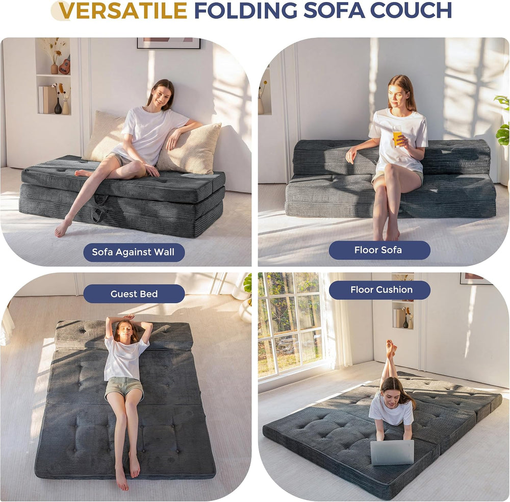 MAXYOYO Foldable Sofa Couch Bed, 4 Inch Tufted Folding Couch, Portable Floor ...