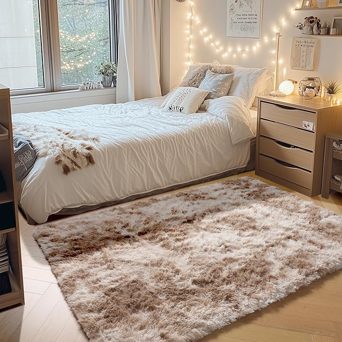 ONASAR Rugs for Living Room Bedroom, Tie-Dyed Beige 5x8 Fluffy Bedside Area Rug - Image 9