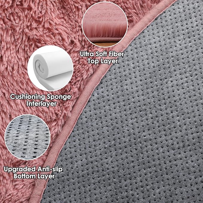 ONASAR Blush Round Area Rugs 5ft, Soft Bedroom Circle Rug Mats - Image 9