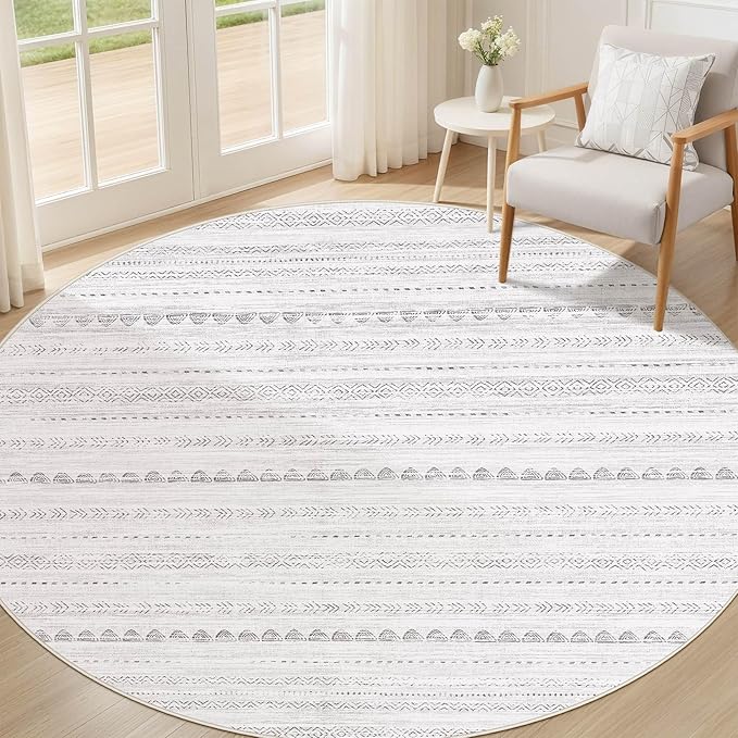 Nakagishi Round Rug Boho Area Rugs: 6x6 Washable Large Circle Neutral Soft by NakagishiAreaRug