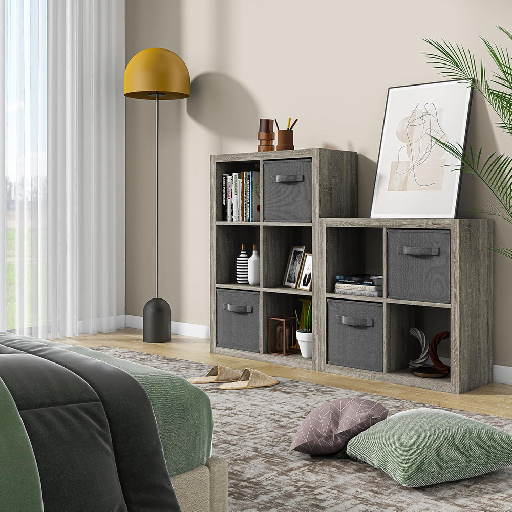 furtble Bookshelf with Storage Bin, 4-Cube Storage Organizer, Modern Wood Ope...