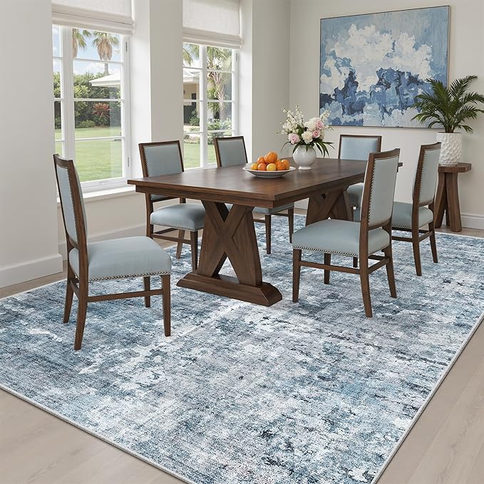 Area Rug 6x9 Abstract Rugs for Living Room 6 x 9 Washable Rugs Blue Non Slip - Image 4