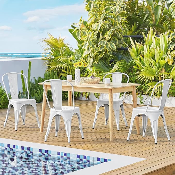 Yaheetech Metal Dining Chairs Set of 4, Industrial Stackable Kitchen Chairs w...