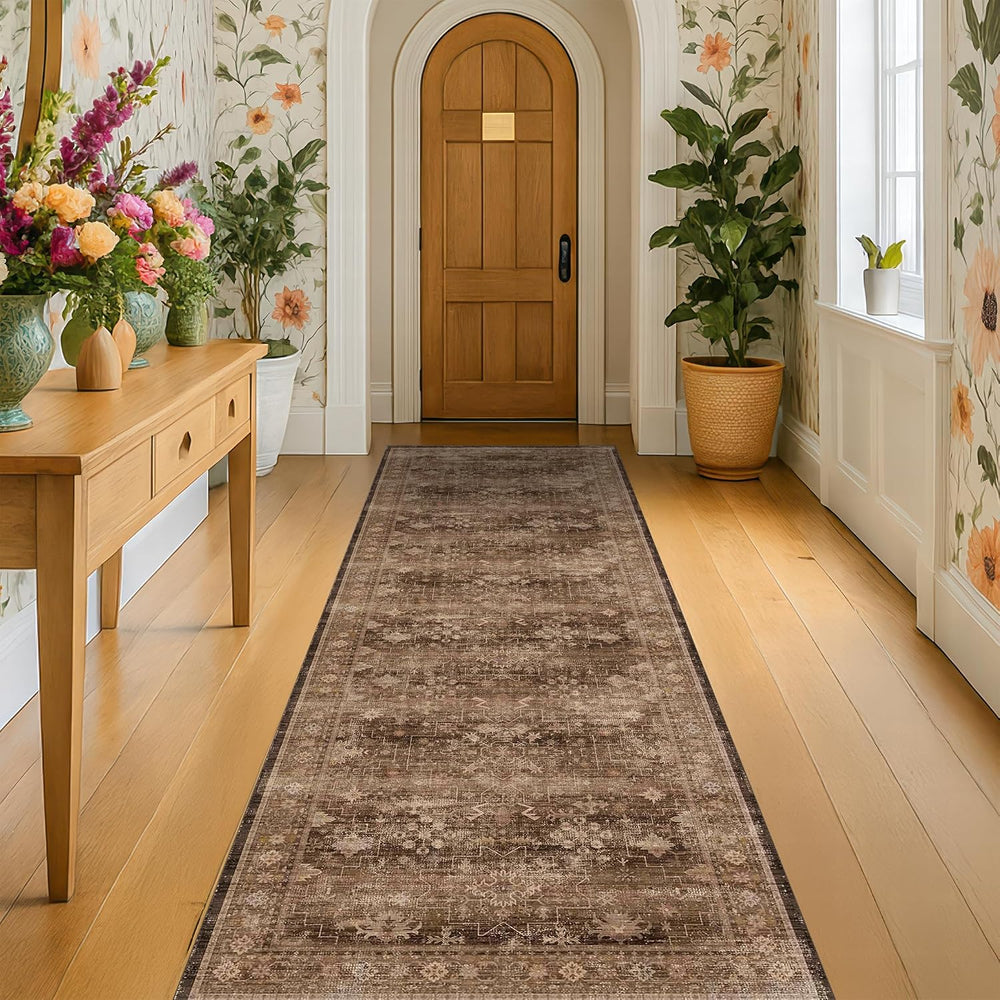 Brown Washable Long Runners for Hallways, 3x8 Wide Kitchen Runner Rug, Entryway